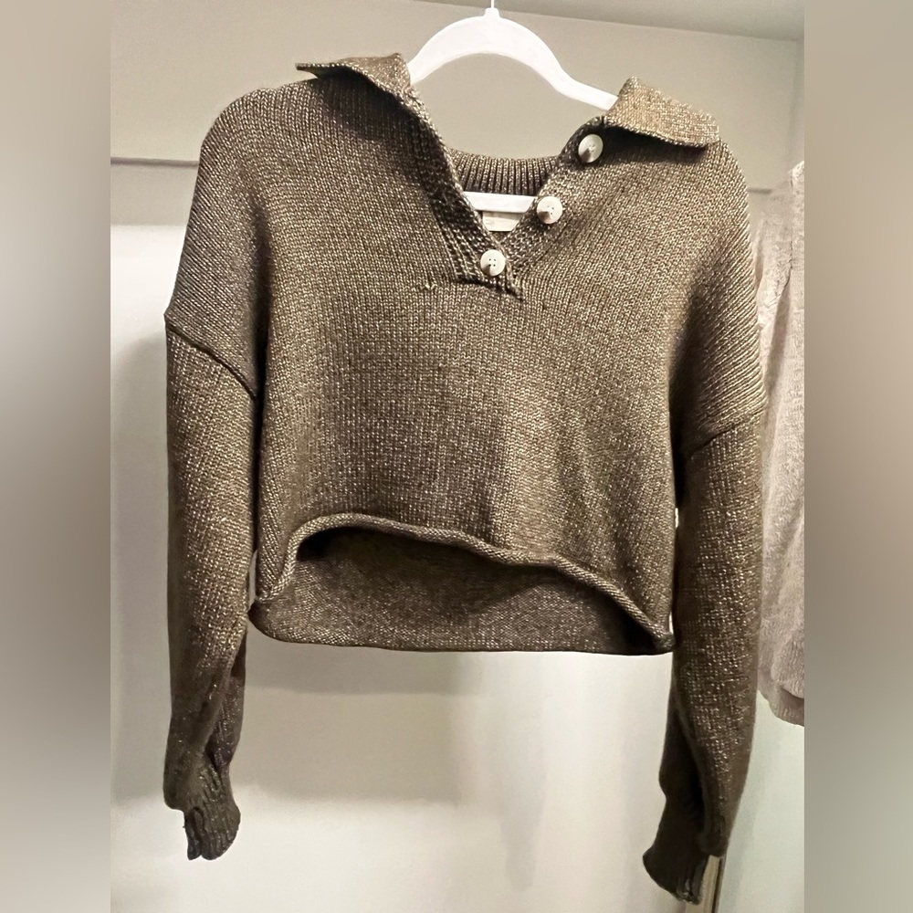 Altar'd State Green Cropped Button Sweater Size XS